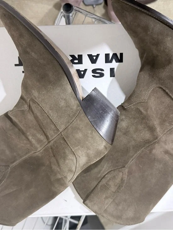 Isabel Marant 'Duerto' Suede Western Boots in Olive - Picture 2 of 5